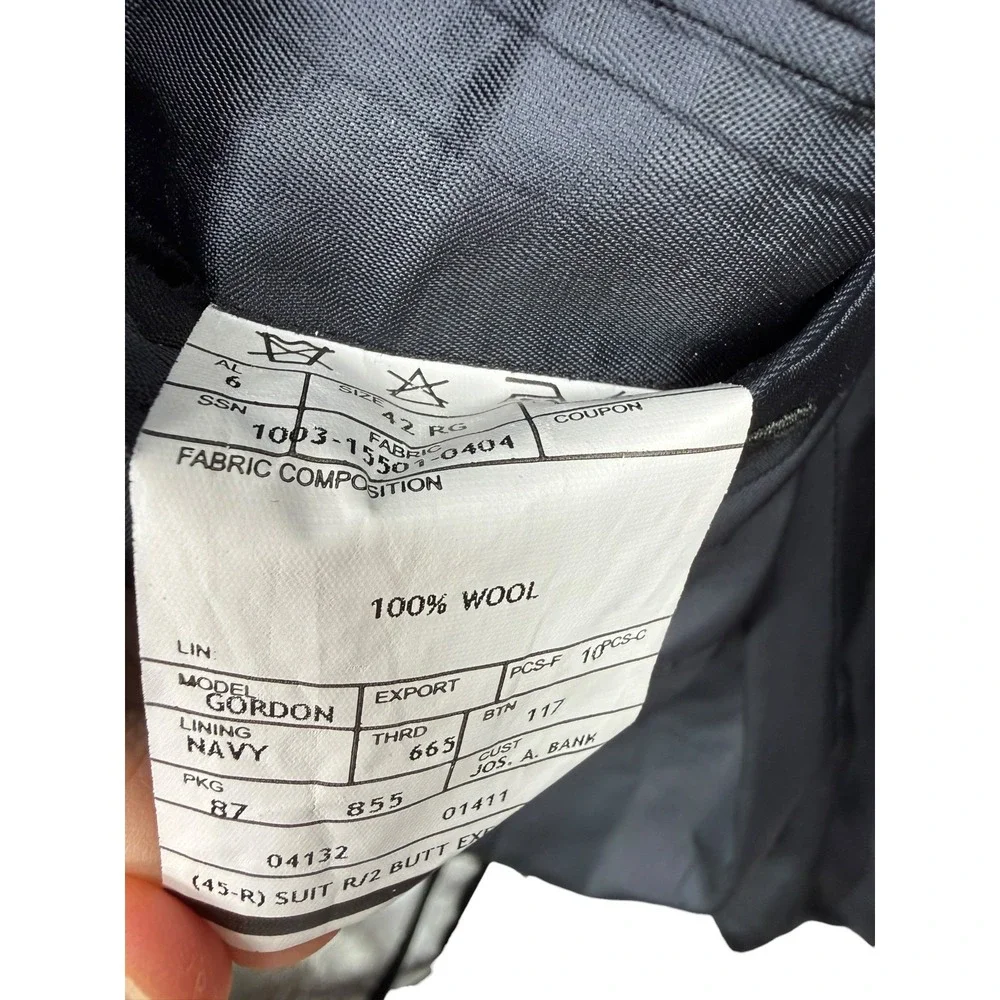 Jos A Bank Gordon Suit 42R Gray Windowpane Wool 2 Piece Mens Dress Suit Pants 34